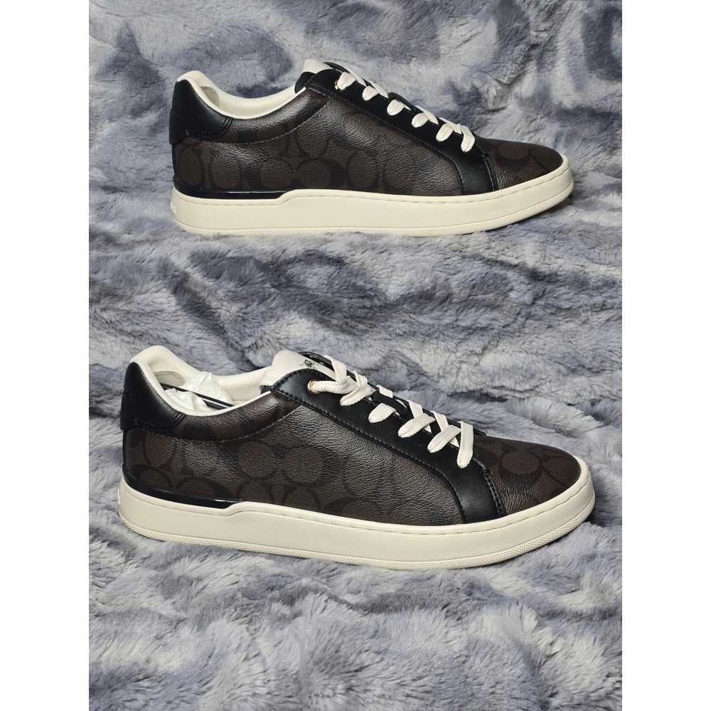 NWB‎ COACH Clip Signature Coated Canvas Mahogany Black Sneakers 9.5B